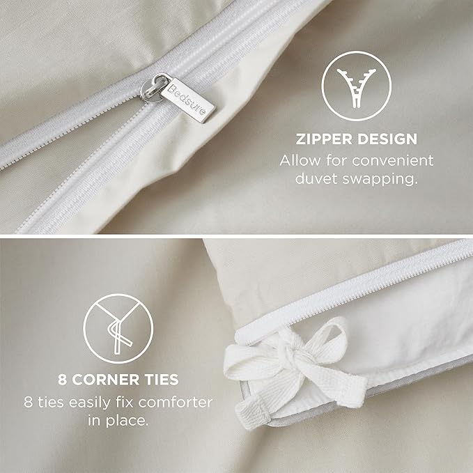 Bedsure 100% Cotton Duvet Cover Queen Size - Rope Weave Pattern Comforter Cover with Zipper Closure & 2 Pillow Shams, Comforter Sold Separately (Linen, 90"x90")