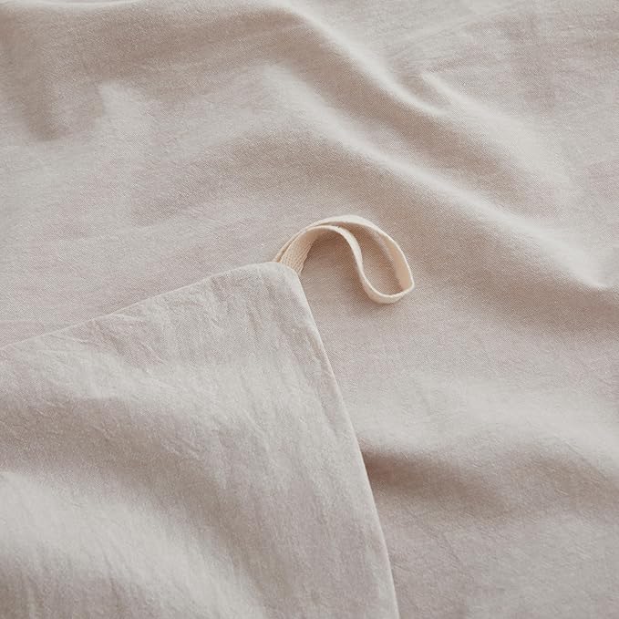 LOVQUE 100% Washed Cotton Duvet Cover Set King Size, Linen Like Natural Bedding Set with Zipper Closure (No Comforter), 104x90 Inches, Light Linen Grey