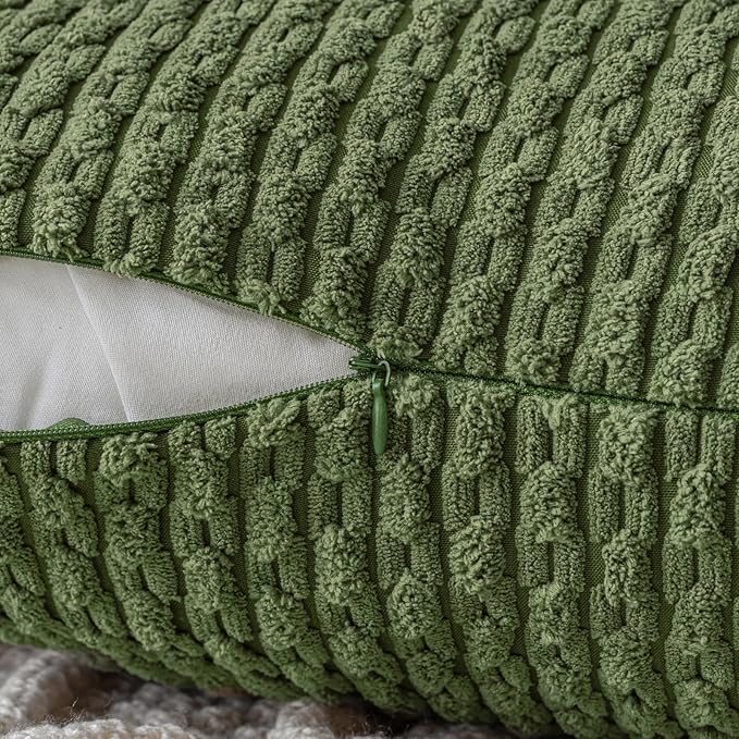 MIULEE Pack of 2 Decorative Throw Pillow Covers 20x20 Inch Soft Boho Striped Textured Corduroy Pillow Covers Modern Farmhouse Home Decor for Couch Bed Sofa Living Room Moss Green