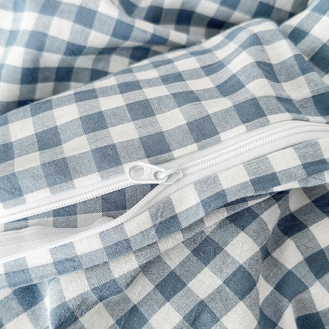 Gingham Duvet Cover King 100% Washed Cotton Blue Plaid Duvet Cover 3 Pieces Boho Grid Comforter Cover with 2 Pillowcases Luxury Soft Gingham Bedding Set Buffalo Grid Duvet Cover King Size