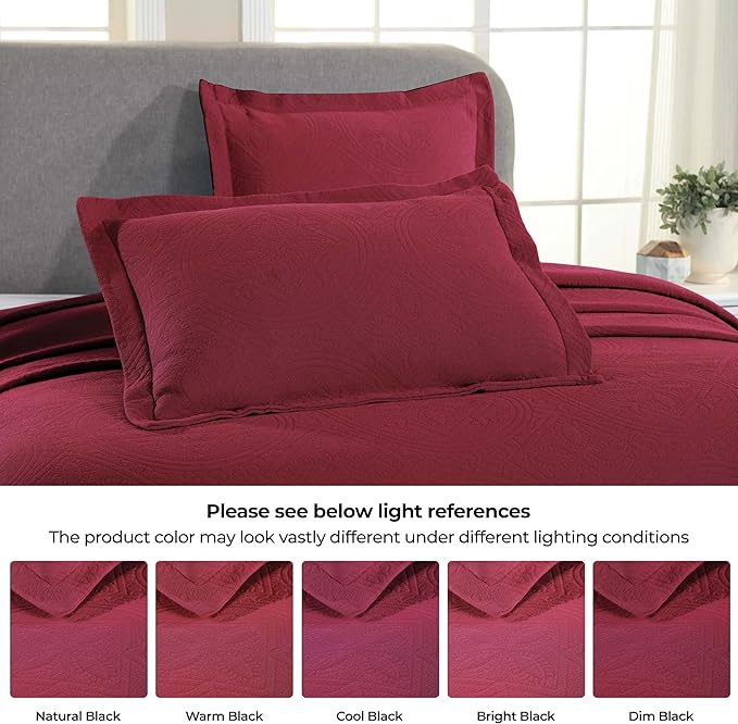 Superior 2 Piece Celtic Circles Cotton Bedspread Set, Decorative Bed Spread, Home Bed Decor, 1 Pillow Sham, Medium Weight Blanket, Matelasse Coverlet Bedding, Wedding Ring Design, Full, Burgundy