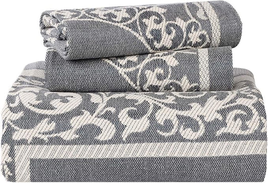 SUPERIOR Cotton Blend Bedspread Set, Includes Oversized Bedspread and 2 Matching Pillow Shams, Light Weight Blanket, Bedding Decor, Jacquard Vintage Floral Mandala, Lyron Collection - King, Denim Blue