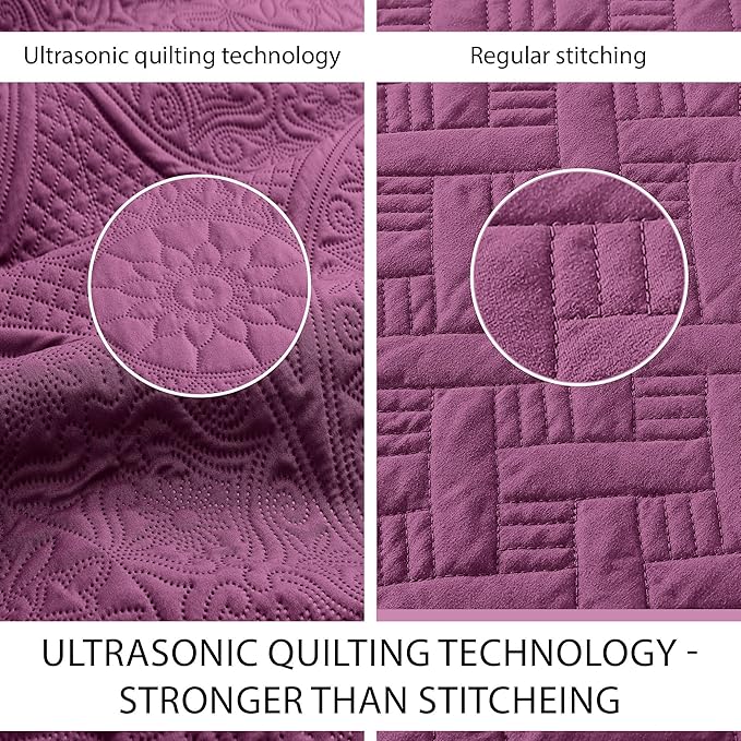IR Imperial Rooms 8 Pack Quilt King Size Bedding (106" x 96") - Bulk Wholesale for Hotels, Guest Bedroom & Airbnbs - Lightweight Microfiber Reversible Floral Embossed Quilts Bedspreads (Purple)