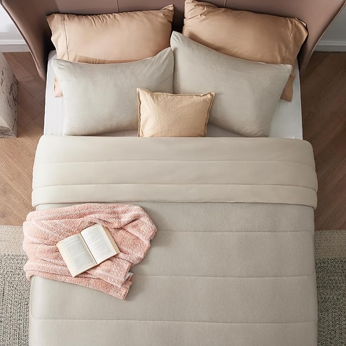 Bedsure Queen Comforter Set - Cooling and Warm Bed Set, Linen Reversible Bedding for All Season, 3 Pieces, 1 Queen Size Comforter (88"x88") and 2 Pillow Cases(20"x26")