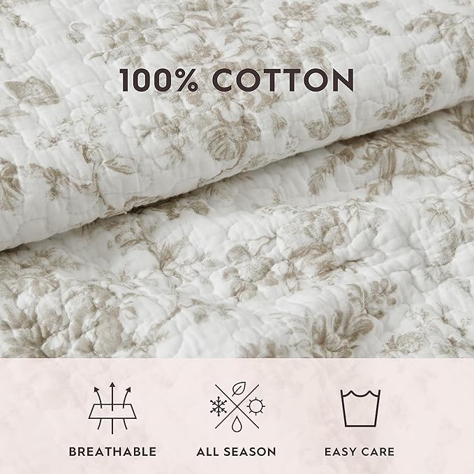 Laura Ashley - Twin Quilt Set, Reversible Floral Cotton Bedding with Matching Sham, Home Decor for All Seasons (Walled Garden Brown, Twin)