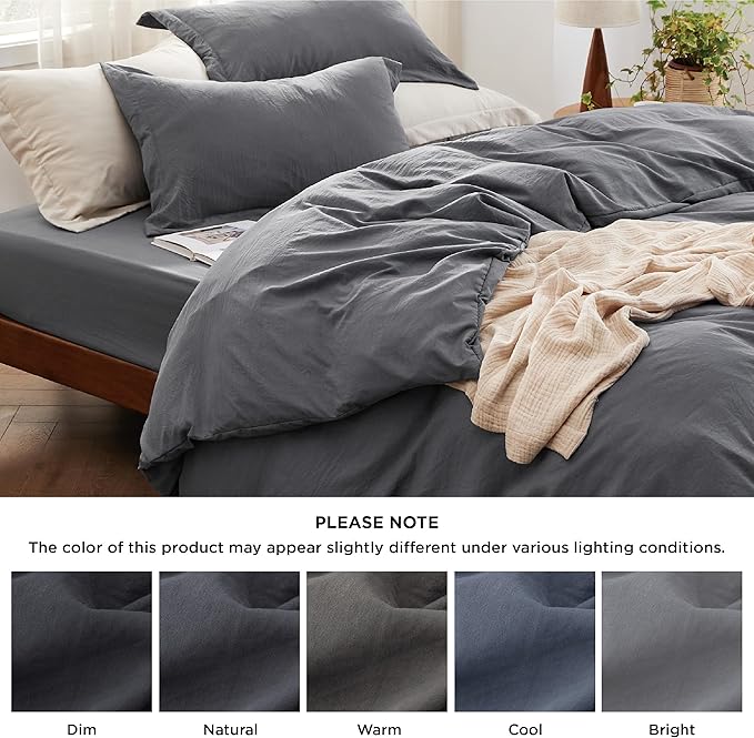 Bedsure California King Size Duvet Cover with Fitted Sheet - 4 Pieces Prewashed Polyester Extra Soft Bedding Set, Includes 1 Duvet Cover 104x98 Inches, 2 Pillow Shams, 1 Fitted Sheet, Dark Grey
