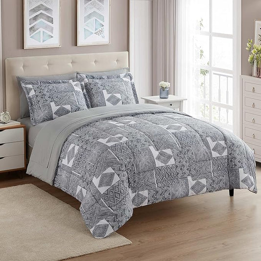 Sweet Home Collection 7 Piece Comforter Set Bag Solid Color All Season Soft Down Alternative Blanket & Luxurious Microfiber Bed Sheets, Tulsa, Queen