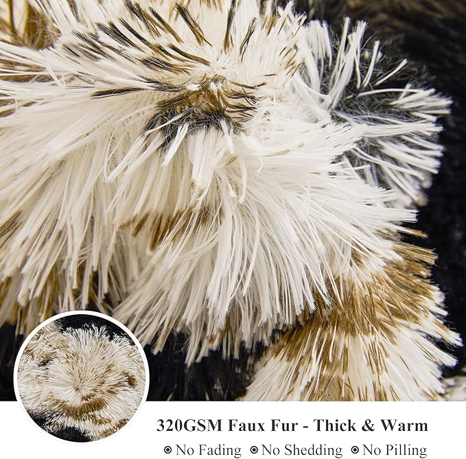 XeGe Cow Print Fluffy Faux Fur Duvet Cover Set, 3 Pieces Soft Plush Shaggy Fuzzy Bedding Set(1 Faux Fur Animal Print Comforter Cover + 2 Furry Pillow Cases), Zipper Closure(King, Cow Print Brown)
