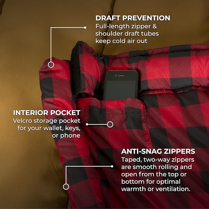 TETON Sports Deer Hunter Sleeping Bag, Warm and Comfortable Camping Sleeping Bag, Teton Tough Canvas Shell for Camping, Hunting, and Cold Weather