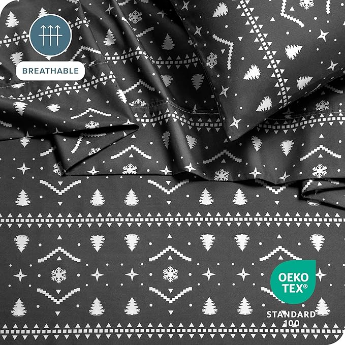 Bare Home Twin Sheet Set - 1800 Ultra-Soft Microfiber Double Brushed - Deep Pockets - Easy Fit - Extra Soft - 3 Piece Set - Holiday Bed Sheets (Twin, Winter Alpine)