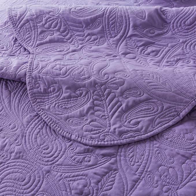 HoneiLife Quilt Sets King Size - 3 Piece Microfiber Quilt Set Lightweight Bedspreads Reversible Coverlets Rustic Bed Cover King Quilt Bedding Set All Season Quilts-Purple