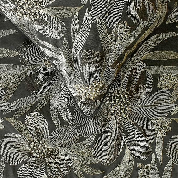 The HomeCentric King/Queen/Twin Grey Decorative Bed Runner King 90"x18" Bed Runner Without Pillow Cover, Embroidery, Floral, Pearl Bed Scarf on Jacquard Fabric - Liana