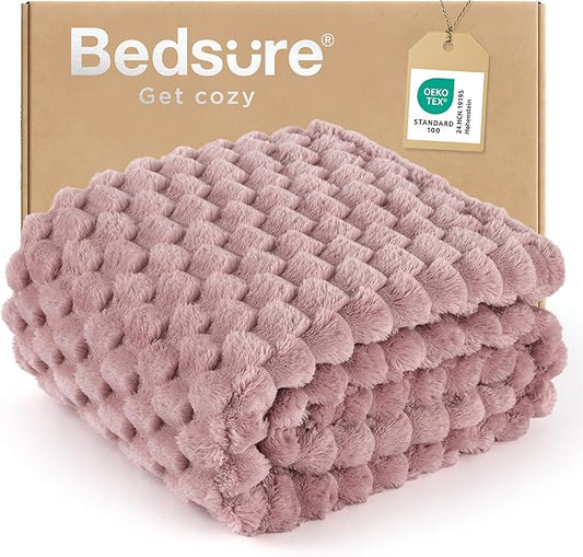 Bedsure Dusty Rose Throw Blanket for Couch - 350GSM Fluffy Plush Bubble Blanket for Bed Home Room Decor, GentleSoft Cute Fleece Soft Cozy Gifts for Women Girls, 50x60 Inches