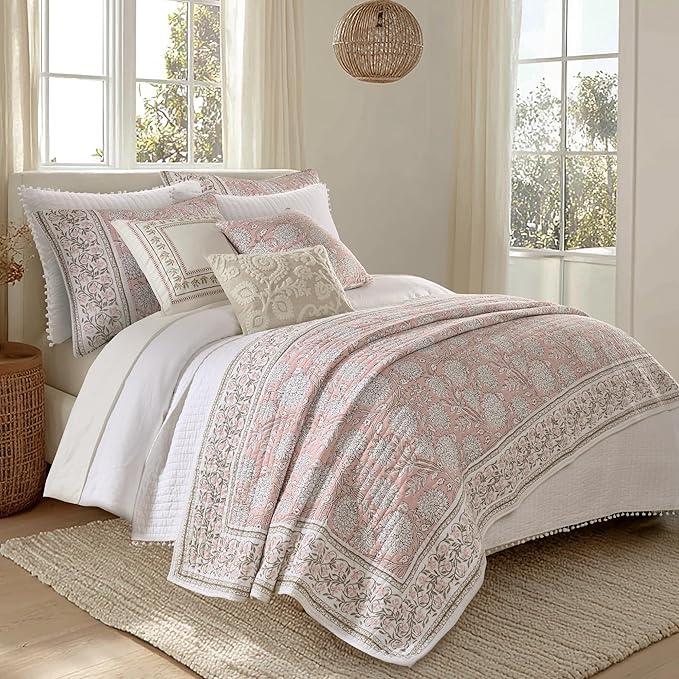 Levtex Home Adare Blush Reversible King/Cal King Quilt Set (106x92in) with 2 Pillow Shams (36x20in) - Floral Bedding - Blush White - Cotton King Size Quilt Bedding Set - Lightweight, Soft