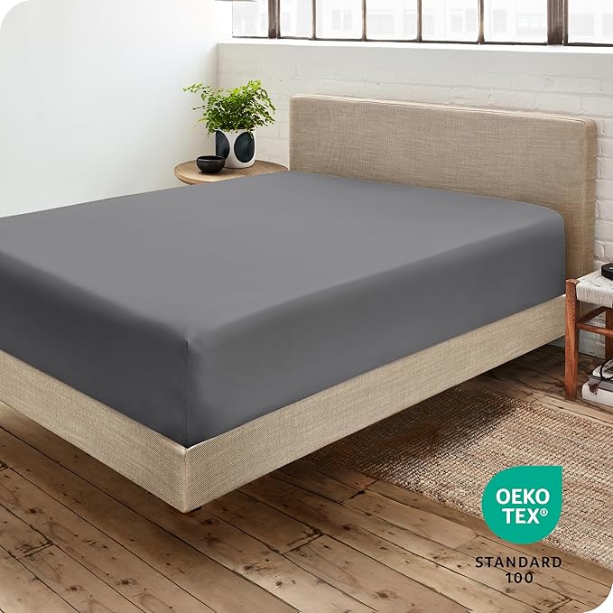 Bare Home Fitted Bottom Sheet Split King - Premium 1800 Microfiber - Ultra-Soft Wrinkle Free - Deep Pocket - 2 Twin XL Fitted Sheets (Split King, Grey)