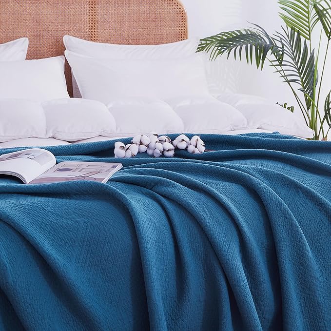 Premium 100% Cotton Blanket – All-Season Soft Breathable Bed Blanket for Twin Size – Lightweight Stylish Textured Throw for Bed– Giftable Cozy Bedding