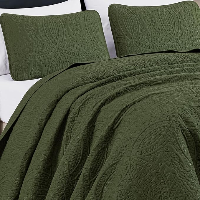 Chezmoi Collection Austin 3-Piece Oversized Bedspread Coverlet Set (King, Cypress Green)