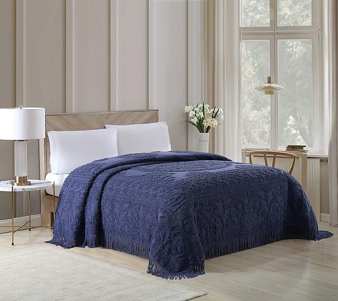 Beatrice Home Fashions Medallion Chenille Bedspread, King, Navy