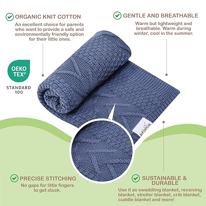 Organic Cotton Knit Baby Blanket 31.5 X 43.3 Inches Soft Knitted and Breathable Baby Blanket for Boys and Girls Perfect Soft Baby Blankets for Infants Toddlers All Seasons