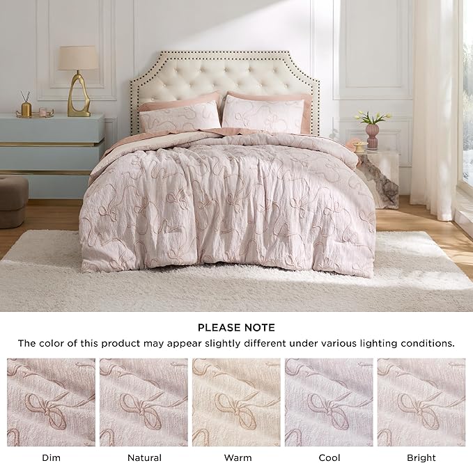 Bedsure King Size Comforter Set, GentleSoft™ 3 Pieces Bow Cute Bedding Pink Room Decor Aesthetic, King Bedding Set Gifts for Her Women, 1 Bed Pink Comforter, 2 Pillow Shams, 104x90 Inches