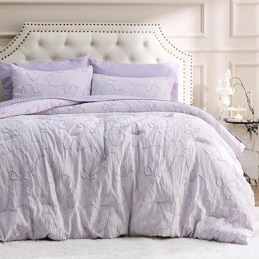 Bedsure Full Size Comforter Sets, GentleSoft™ 3 Pieces Bow Cute Bedding Lavender Room Decor Aesthetic, Full Size Bedding Sets Gifts for Her, 1 Lavender Comforter, 2 Pillow Shams, 82x86 Inches