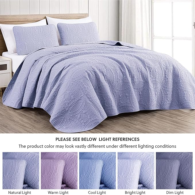 Chezmoi Collection Austin 3-Piece Oversized Bedspread Coverlet Set (Queen, Lavender)