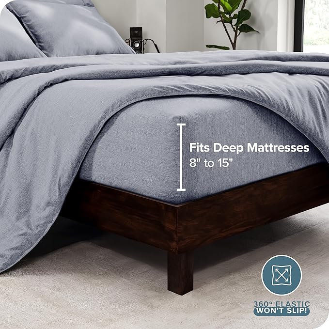 Bare Home Bed-in-A-Bag 7 Piece Comforter & Sheet Set - Queen - Goose Down Alternative - Ultra-Soft 1800 Premium Bedding Set - Cationic (Queen, Heathered Midnight Blue)