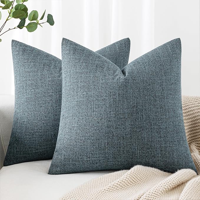 MIULEE Pack of 2 Decorative Linen Burlap Coastal Pillow Covers Farmhouse Accent Pillowcases for Sofa Car Couch Bedroom Living Room Decor 18x18 Inch Dusty Blue
