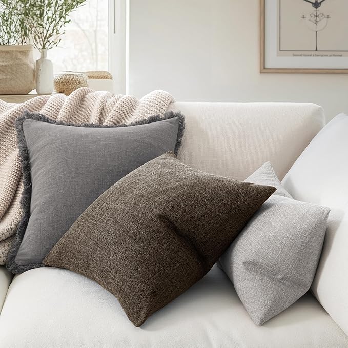 MIULEE Pack of 2 Decorative Linen Burlap Pillow Covers Farmhouse Boho Accent Pillowcases Home Decor for Couch Sofa Bedroom Living Room 20x20 Inch Dark Brown