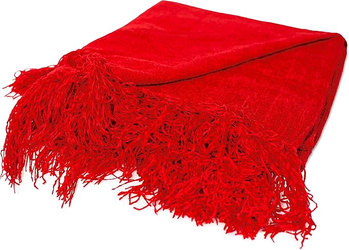BIRDROCK HOME Chenille Throw Blankets - Red - Ultra Soft Couch Blanket with Fringe - Light Weight Sofa Throw - 100% Microfiber Polyester - Easy Travel - Bed - 50 x 60