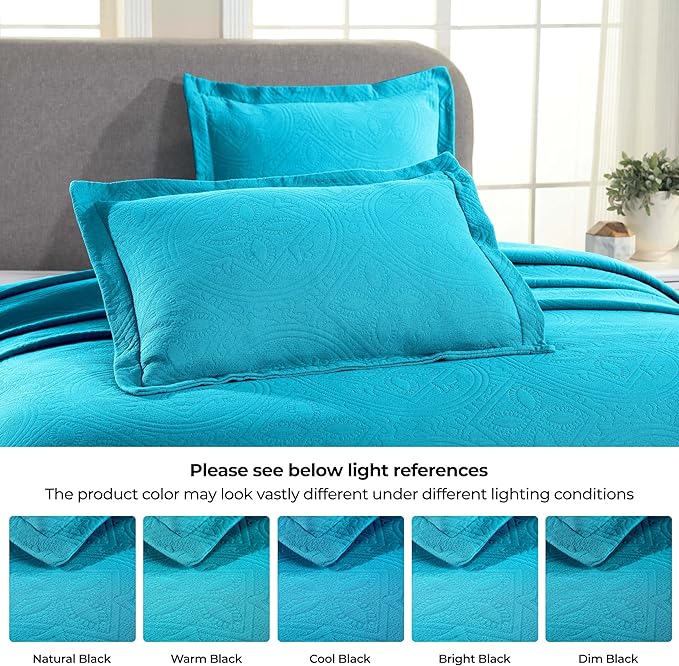 Superior 2 Piece Celtic Circles Cotton Bedspread Set, Decorative Bed Spread, Home Bed Decor, 1 Pillow Sham, Medium Weight Blanket, Matelasse Coverlet Bedding, Wedding Ring Design, Queen, Peacock Blue