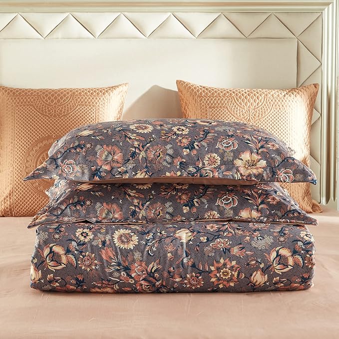 Cupocupa King Duvet Cover Set - 3pc Paisley Bedding - Vintage Boho Cottagecore Floral Print, Soft Microfiber Botanical Quilt Cover with Pillowcases (King, 104"x90")