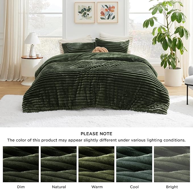 Bedsure California King Comforter - GentleSoft™ 3 Pieces Double-Side Fleece Comforter Set, Cozy Striped Room Decor Aesthetic, Luxury Olive Green Cal King Bedding with 2 Pillowcases, 104x96 Inches