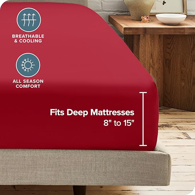 Bare Home 2-Pack Fitted Bottom Sheets Split King - Premium 1800 Ultra-Soft Microfiber - Deep Pocket - 4 Twin XL Fitted Sheets (Split King, Red)