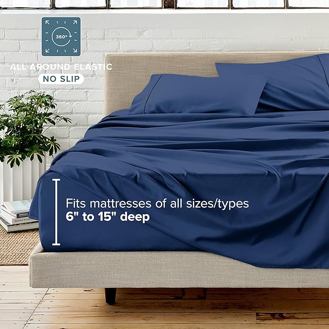 Bare Home Reversible Bed-in-A-Bag Comforter & Sheet Set - Full - Down Alternative - Soft - Bedding Set (Full, Dark Blue/Grey, Dark Blue)