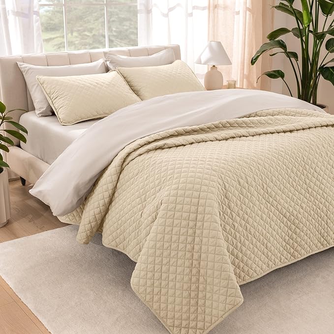Bare Home Coverlet Set - King Size - Lightweight Bed Decor - Comforter Alternative - All-Season Quilted Bedspread (King, Sand)