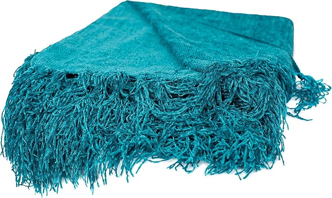 BIRDROCK HOME Internet's Best Chenille Throw Blankets - Teal - Ultra Soft Couch Blanket with Fringe - Light Weight Sofa Throw - 100% Microfiber Polyester - Easy Travel - Bed - 50 x 60
