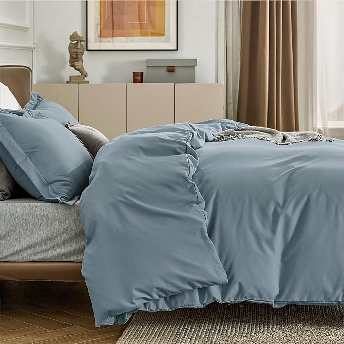 Bedsure Duvet Cover California King Size - Soft Double Brushed Bedding Set for Kids & Adults, Zipper Closure, 3 Pieces, Includes 1 Duvet Cover (104"x98") & 2 Pillow Shams, NO Comforter, Mineral Blue