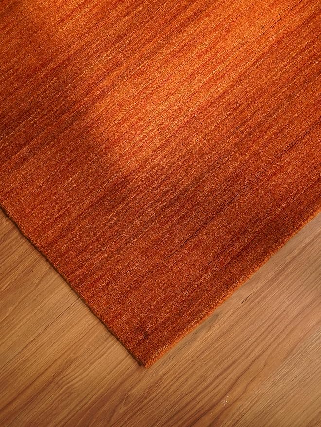 Rugsotic Carpets Hand Knotted Loom Wool ECO-Friendly Area Rugs - 5'x8', Rectangle, Orange Color, Solid Plain Design, High Pile Handmade Anti Skid Area Rugs for Living Room, Bed Room (L00111)
