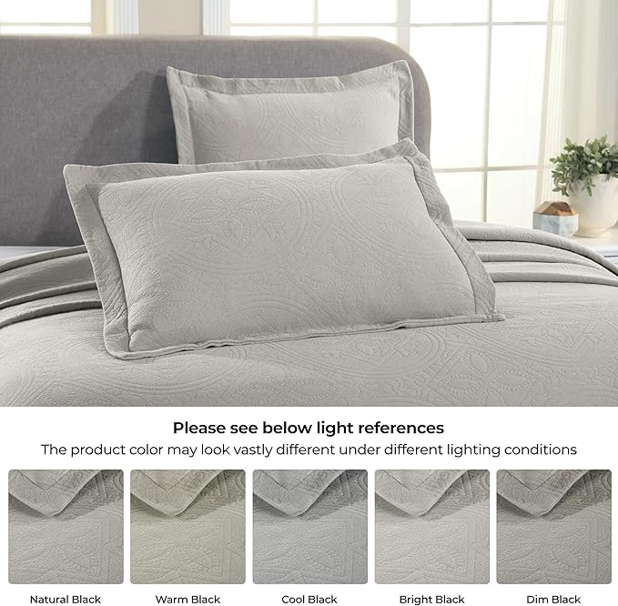 Superior 2 Piece Celtic Circles Cotton Bedspread Set, Decorative Bed Spread, Home Bed Decor, 1 Pillow Sham, Medium Weight Blanket, Matelasse Coverlet Bedding, Wedding Ring Design, Full, Platinum