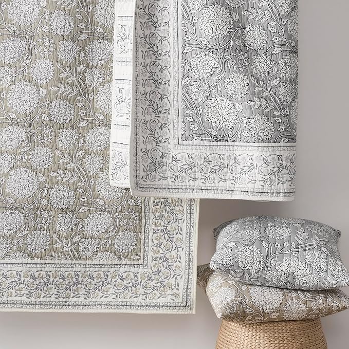Levtex Home Adare Taupe Reversible King/Cal King Quilt Set (106x92in) and 2 Pillow Shams (36x20in) - Floral Bedding - Taupe White - Cotton King Size Quilt Bedding Set - Lightweight, Soft, Pre-Washed