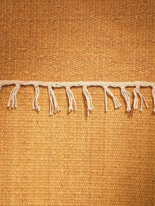 Rugsotic Carpets Hand Woven Flat Weave Kilim Wool ECO-Friendly Area Rugs - 8'x8', Square Shape, Gold Color, Solid Plain Design, Low Pile Handmade Area Rugs for Living Room, Bed Room (D00111)