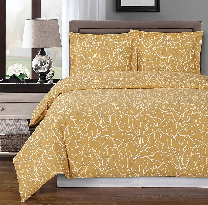 Royal Hotel Bedding Honey-Beige and White Ema 4 Piece Full/Queen Comforter Set 100% Cotton 300 Thread Count