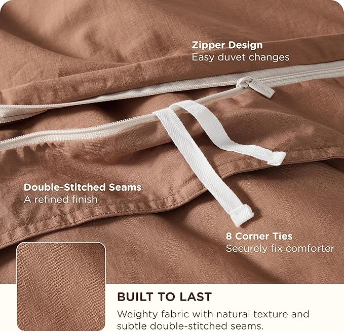 Bedsure Cotton Duvet Cover Full - Luxury Slub Weave 100% Cotton Duvet Cover with a Linen Like Textured, Easy Change Durable Bedding, Mocha Mousse, 80" x 90"