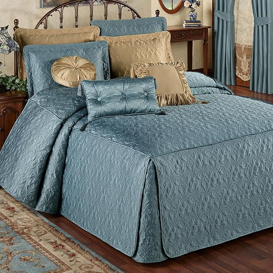 Cambridge Classic Luxury Bedding | Blue Shadow Solid Color Polyester Satin | Elaborate Damask Quilting | Fitted, Oversized 24 Inch Drop | 3 Piece Bed Set Includes Cal King Bedspread & 2 King Shams