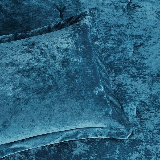 Sunshine Nicole Distressed Velvet Comforter Set, Distressed Velvet Face and Brushed Solid Microfiber Reverse, with Light Weight Soft Poly Fill, 5 Pieces Teal, King