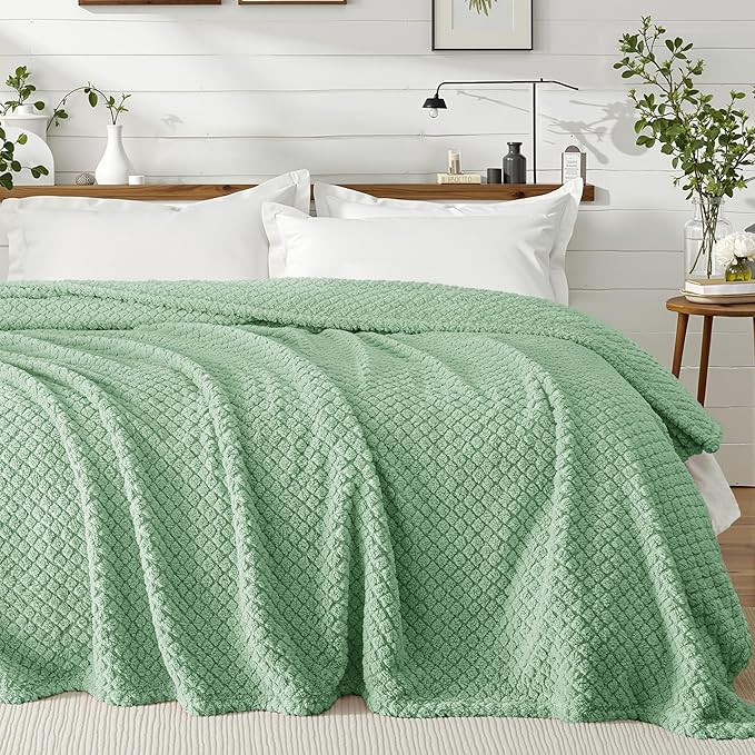 Exclusivo Mezcla Twin Size Fleece Blanket for Bed, Extra Soft Warm Decorative Fuzzy Blanket for Women, Lightweight Cozy Bedding Blankets, 60x80 Inches, Sage Green