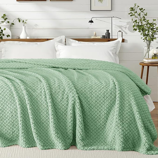 Exclusivo Mezcla Twin Size Fleece Blanket for Bed, Extra Soft Warm Decorative Fuzzy Blanket for Women, Lightweight Cozy Bedding Blankets, 60x80 Inches, Sage Green