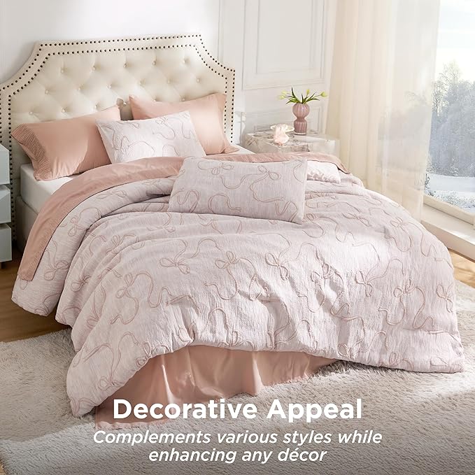 Bedsure Twin/Twin XL Comforter, GentleSoft™ 2 Pieces Bow Cute Bedding Pink Room Decor Aesthetic, Twin/Twin XL Bedding Gifts for Her, 1 Bed Pink Comforter, 1 Pillow Shams, 68x88 Inches