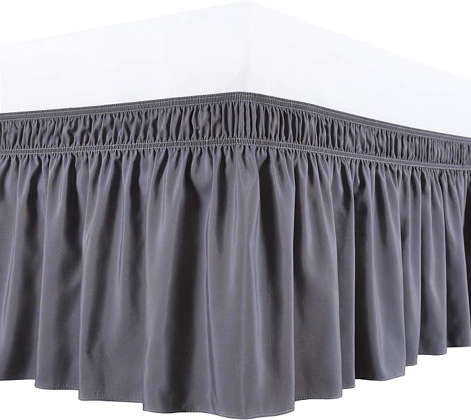 Bed Skirt - Wrap Around Bed Skirts Elastic Dust Ruffles, Easy Fit Wrinkle and Fade Resistant Luxurious Fabric Solid Color, Dark Grey RV King Size Beds 15 Inch Drop